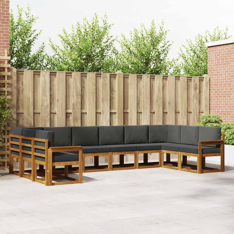 vidaXL Outdoor Sofa Set with Cushion 10 pcs Natural and Anthracite - 142.91 x 73.82 x 28.74 in