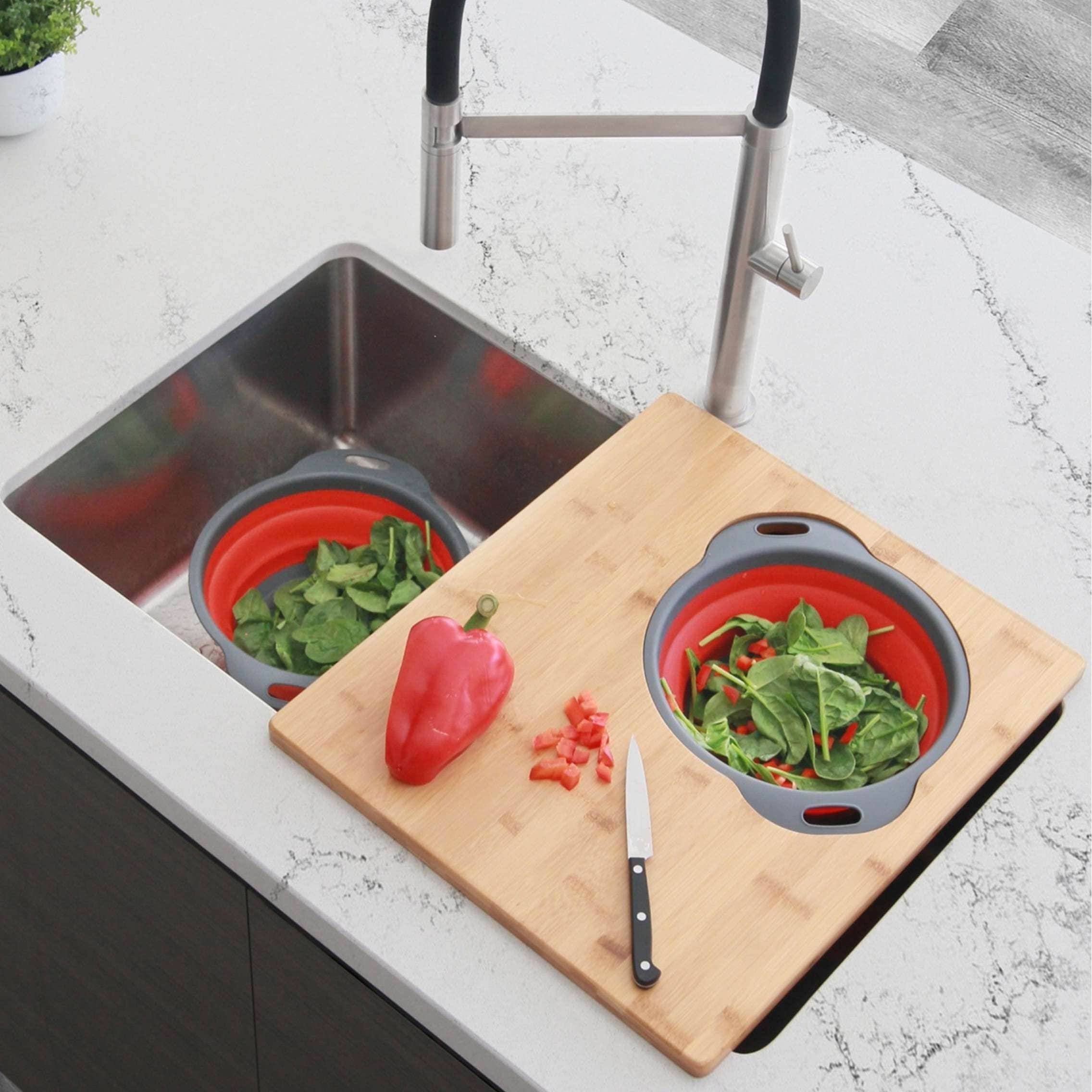 Bamboo Over The Sink Cutting Board with Collapsible Colander, Over The Sink  Chopping Board - China Kitchen Cutting Board and Chopping Board with Bowls  price