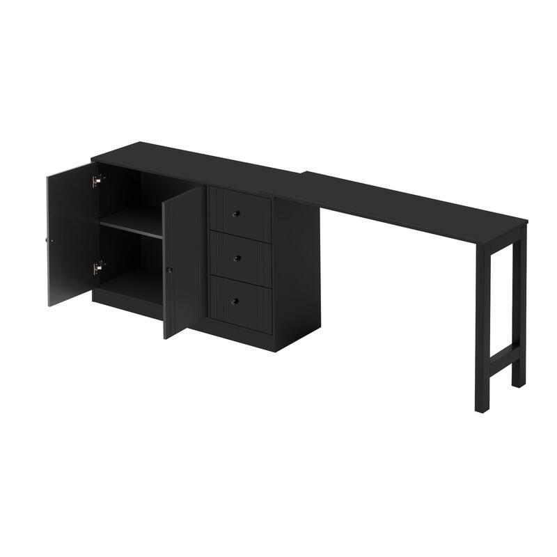 Wooden Sideboard with Extendable Table, Multifunctional Storage Cabinet with 2 Doors and 3 Drawers for Living Room