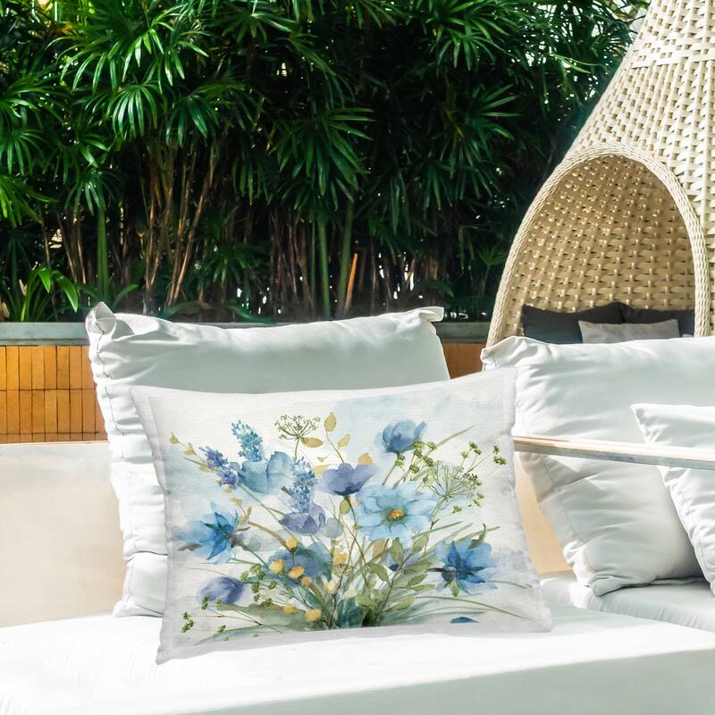 Stupell Blue Toned Wild Flowers Printed Outdoor Throw Pillow Design by Nan