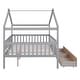 preview thumbnail 32 of 42, Full Size House Bed with Storage Drawers, Wooden Bed Frame with Fence & Wood Slat Support for Boys, Girls, No Box Spring Needed