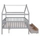 preview thumbnail 12 of 13, Gray Full Size Wooden House Bed with Two Drawers and Roof for Kids, Boys and Girls, Bedroom