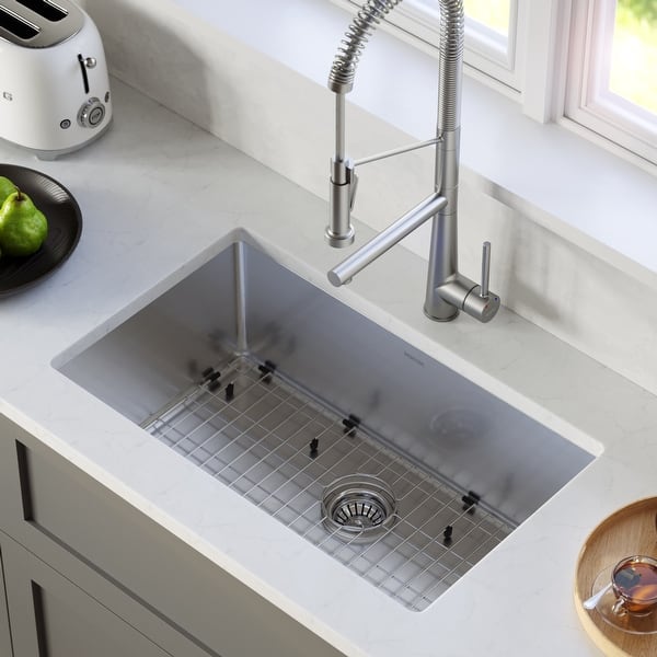 slide 2 of 9, Karran 30" Undermount Large Single Bowl Stainless Steel Sink Kit