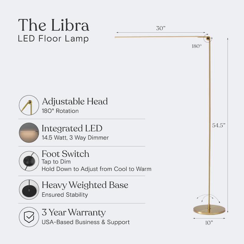 Brightech Libra 64.5 in. Antique Brass Industrial Dimmable and Color Temperature Adjustable LED Floor Lamp