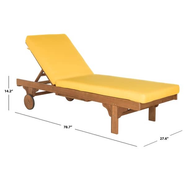SAFAVIEH Outdoor Newport Solid Wood Chaise Lounge Chair with Side Table & Cushion - 27.6" W x 78.7" D x 14.2" H