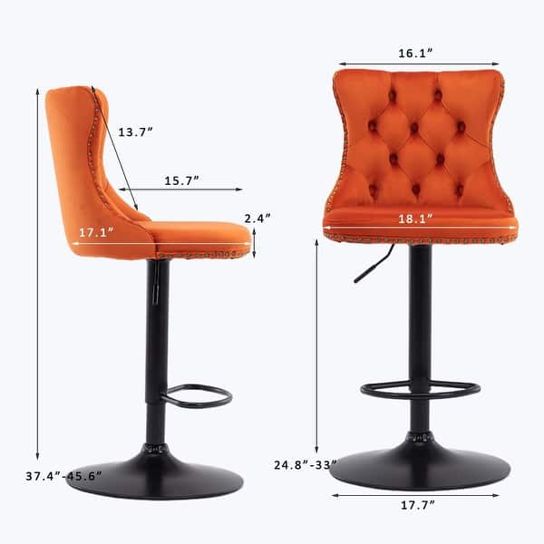 dimension image slide 13 of 16, Velvet Upholstered Nailheads Tufted Swivel Bar Stools (Set of 6)