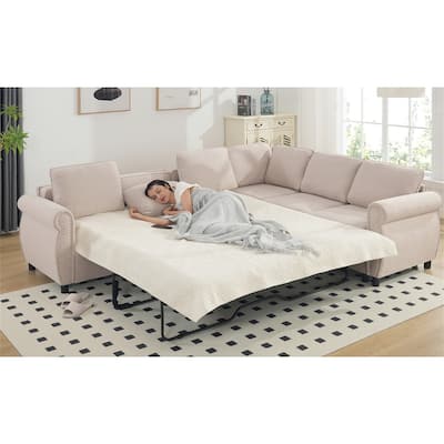 104'' 6-Seat L-Shaped Sectional Sleeper Sofa 2-in-1 Pull Out Couch Bed