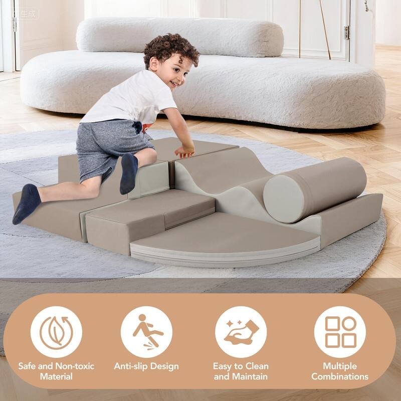 Soft Climb and Crawl Foam Playset 6 in 1, Kids Crawling and Climbing