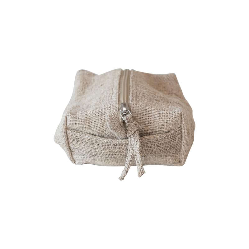Woven Hemp Fiber Zip Pouch with Handle and Cotton Lining - 7.0"L x 5.0"W x 3.0"H