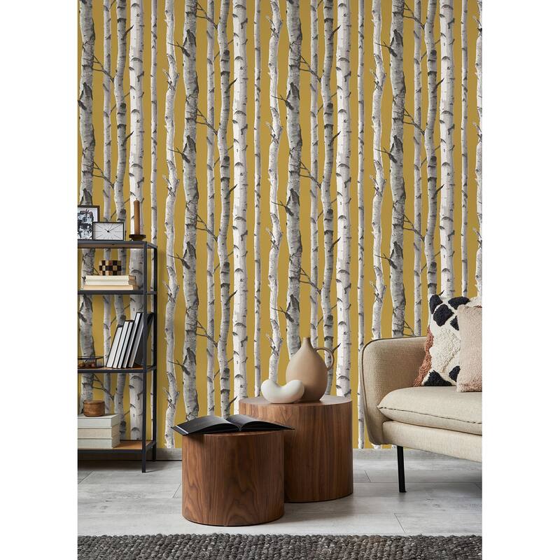 Fine Decor Chester Mustard Birch Trees Wallpaper