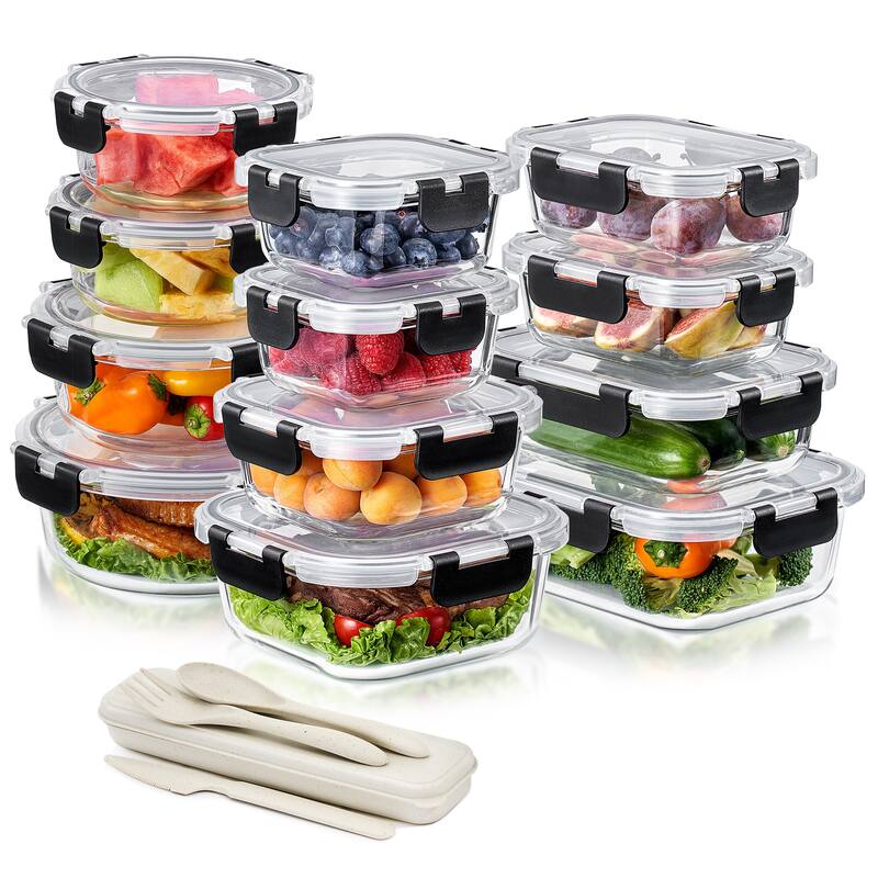 Sorbus 24-Piece Glass Food Storage Containers with Lids - Airtight, Microwave, Fridge, Dishwasher Safe Meal Prep Containers