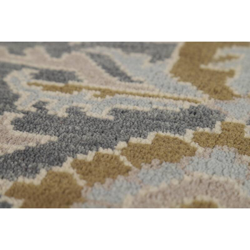 All-Over Gray Oushak Indian Area Rug Hand-Knotted Wool Carpet - 8'1"x 9'11"