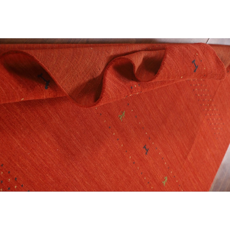 Salmon Gabbeh Area Rug Hand-Knotted Wool Carpet - 6'6"x 9'9"