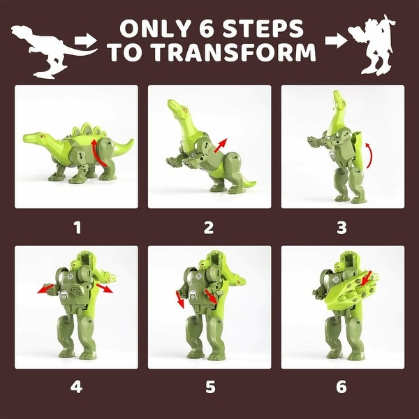 4PCS Dinosaur Robot Transforming Toys, 2 in 1 Jurassic Dino, Transform