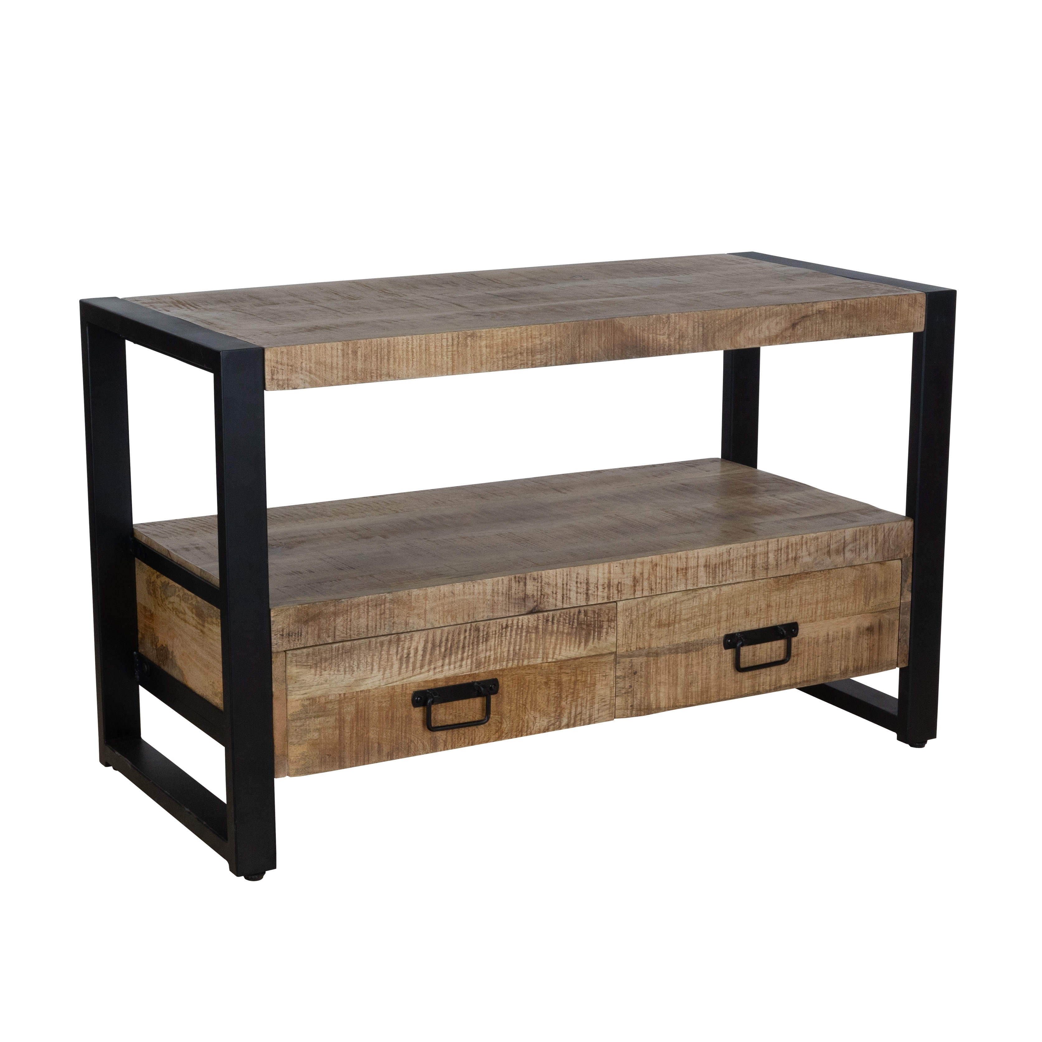40" Mango Wood TV Stand with Industrial Style Drawers and Metal Frame