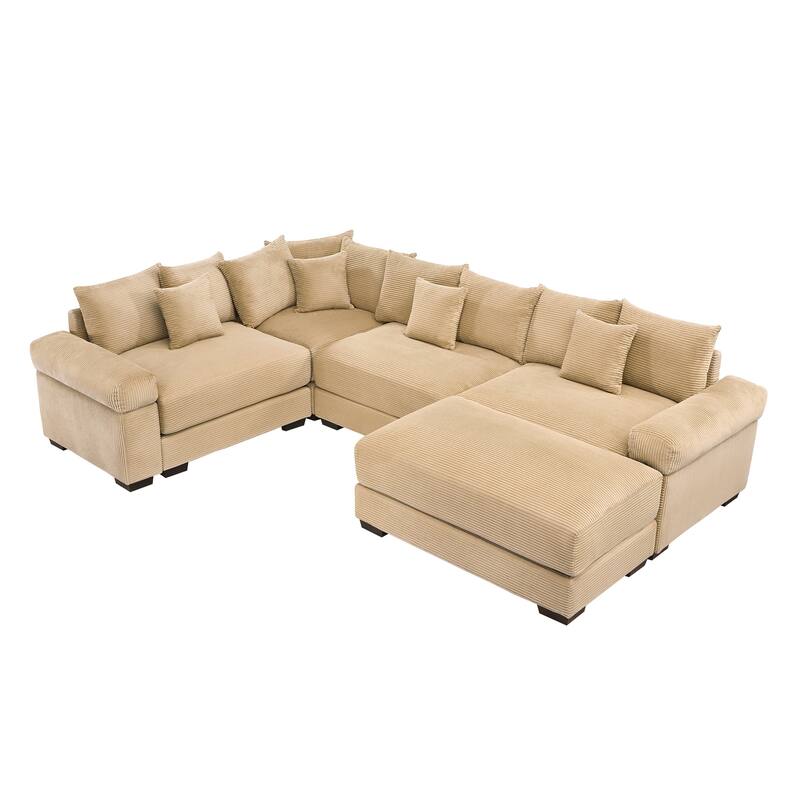 GDFStudio - Corduroy 5-Seater 116.9" Cloud Modular Sectional Couch with Ottoman