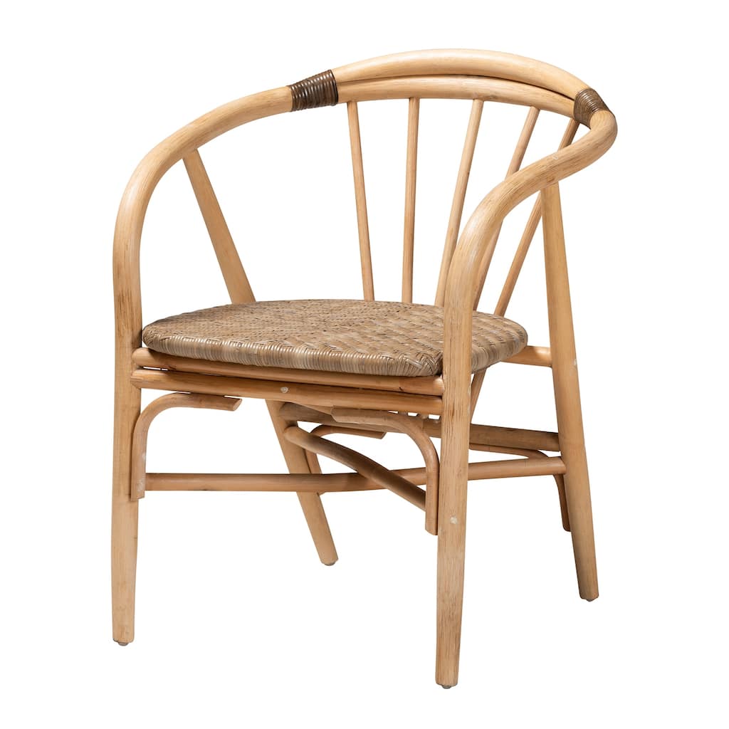 Rattan Dining Chair - Natural Brown Armrest Accent Chair - Boho Style Furniture for Kitchen or Dining Room