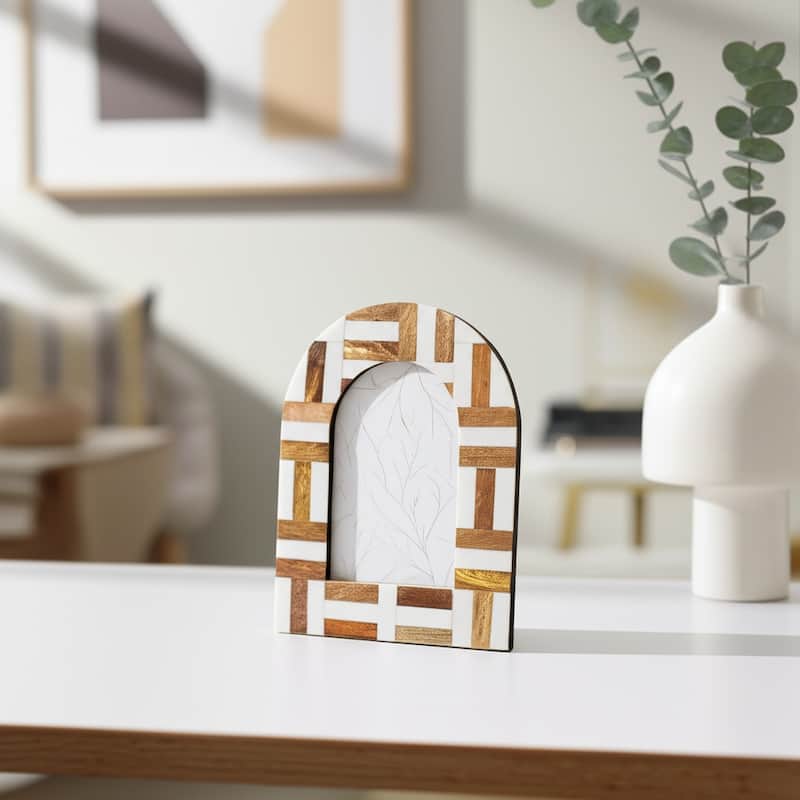 Resin Wood Picture Frame Arch Design Home Office Decor - 4x6" Ivory