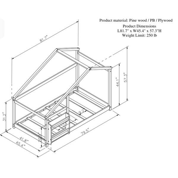 Twin Size Floor Platform Wooden House Bed with Roof and Shelf for Kids
