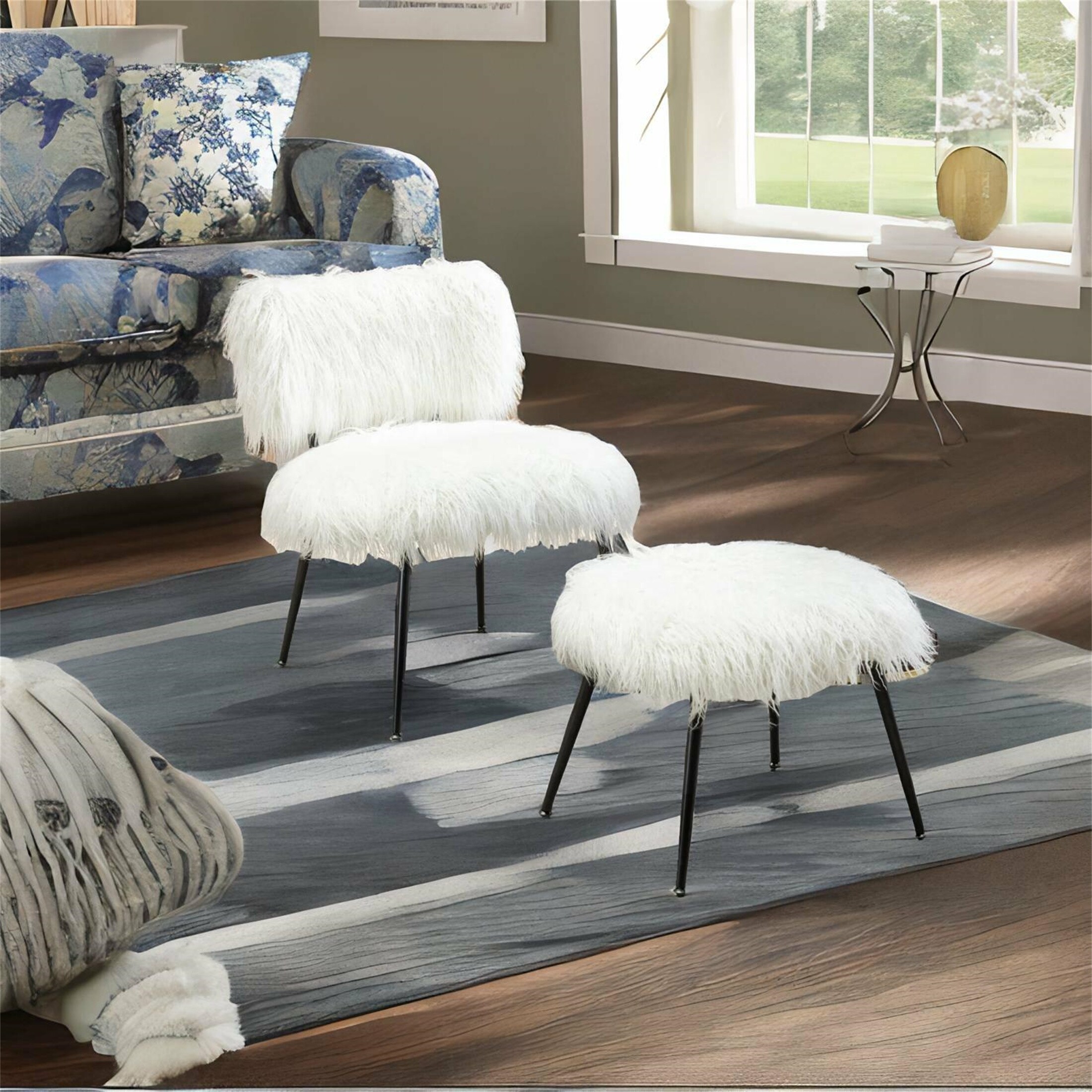 Plush Accent Chair With Ottoman for Living Room