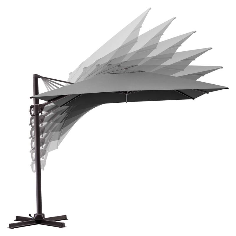 Outdoor 9 x 11 Ft Cantilever Patio Umbrella 360 Degree Rotation with HDPE Base