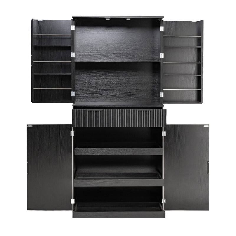 72" Fluted Kitchen Pantry Cabinet, Freestanding Cupboard Storage Cabinet with Drawers and Adjustable Shelves