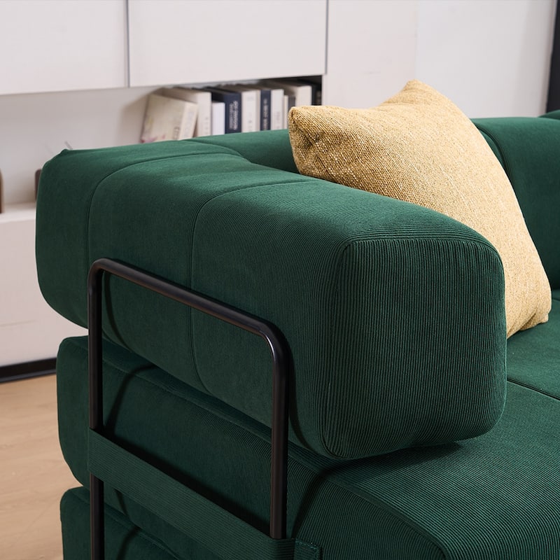 78.5" Folding Sofa Bed with 2 Pillows, Convertible Foam Futon Couch, Corduroy Fold-Out Couch for Living Room, Office