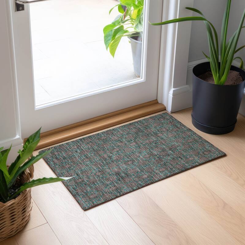 Machine Washable Indoor/ Outdoor Chantille Traditional Floral Rug - Teal - 1'8" x 2'6"