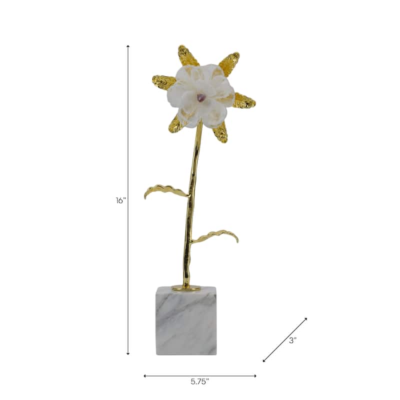Luxury Floral Decorative Sculpture with Gold Accents and Marble Base