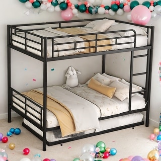 Elegant Full Over Full Metal Bunk Bed with Trundle