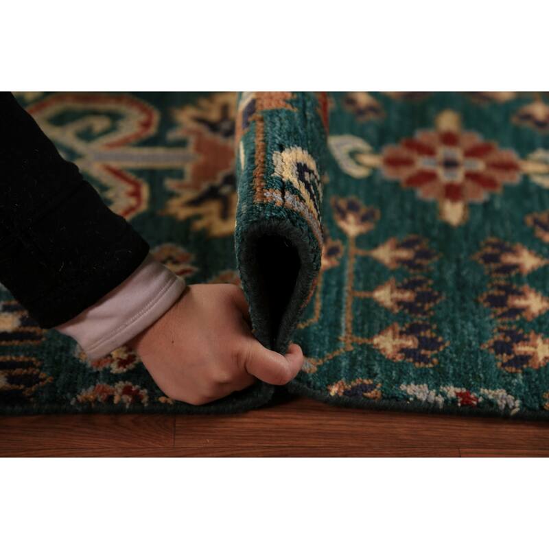All-Over Green Kazak Indian Runner Rug Handmade Wool Carpet - 2'6"x 9'11"