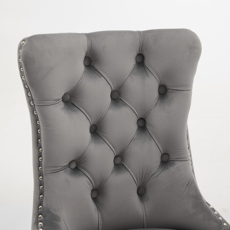 High-end Tufted Solid Wood Contemporary Velvet Upholstered Dining Chair with Wood Legs Nailhead Trim 2-Pcs Set