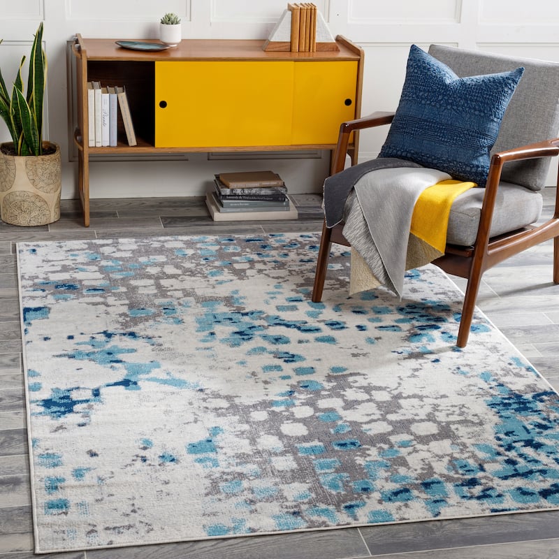 Livabliss Hank Vibrant Abstract Area Rug - 5'3" x 7'1" - Blue/Grey