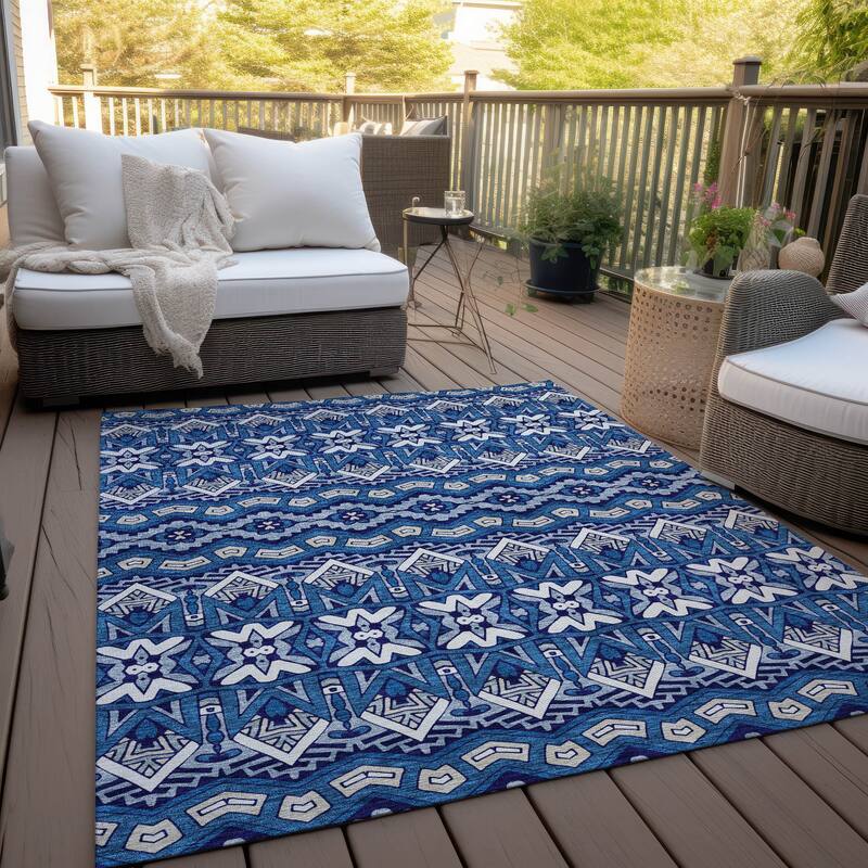 Machine Washable Indoor/ Outdoor Chantille Mosaic Global Rug