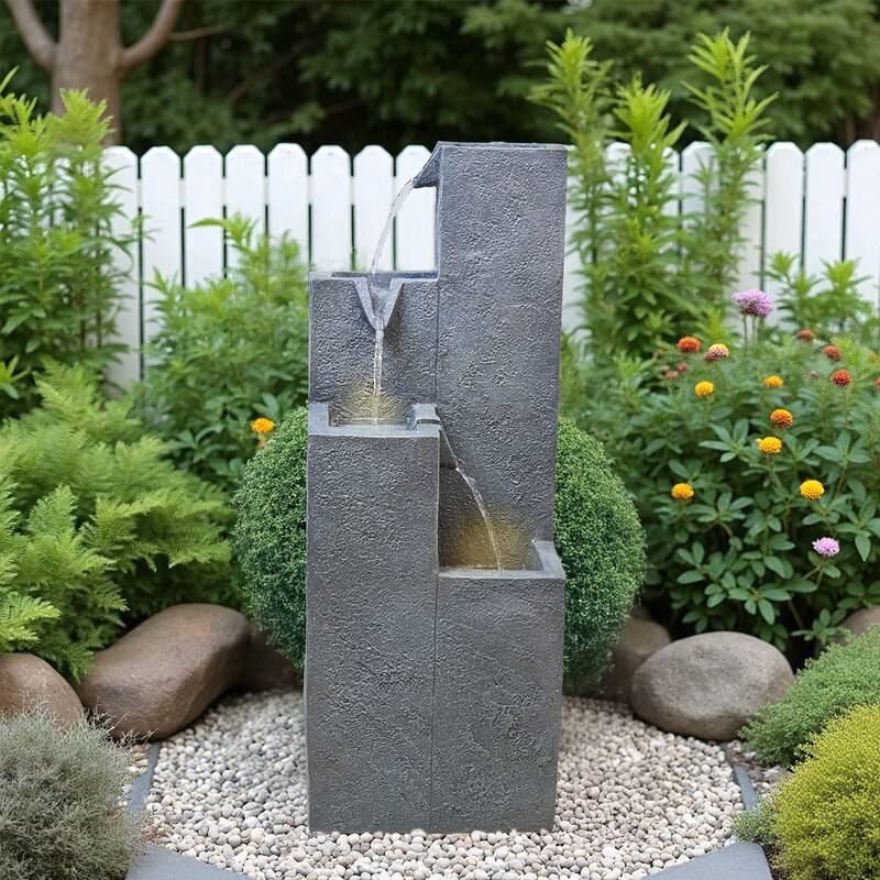 4-Tier Geometric Outdoor Fountain with LED Lights