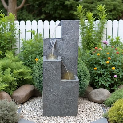 4-Tier Geometric Outdoor Fountain with LED Lights