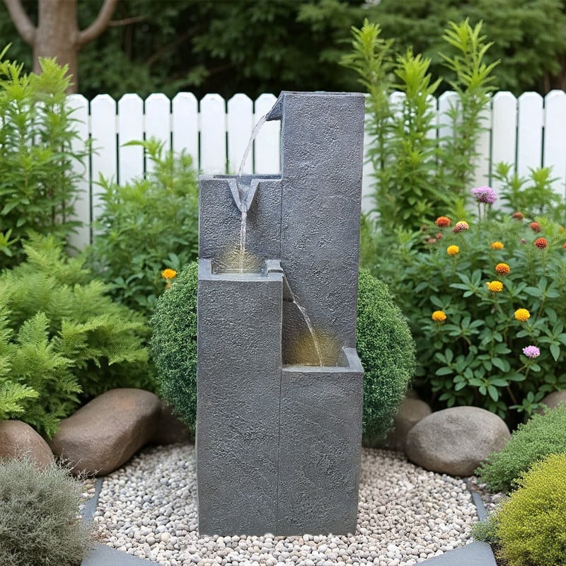 4-Tier Geometric Outdoor Fountain with LED Lights