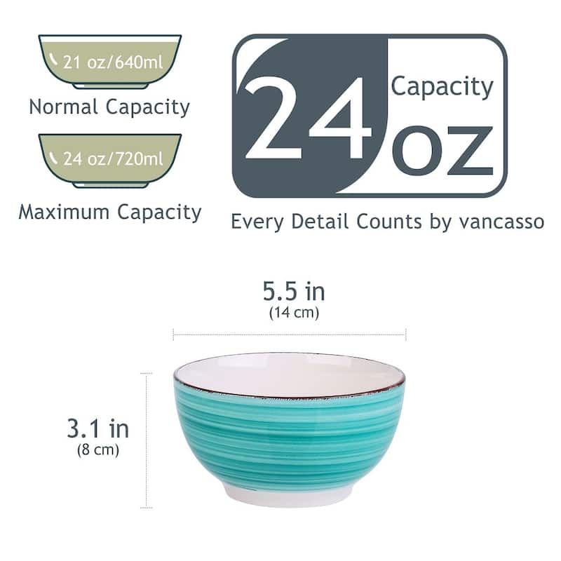 vancasso Bella 5.5 Inch Stoneware Large Serving Bowl Set,24Oz.