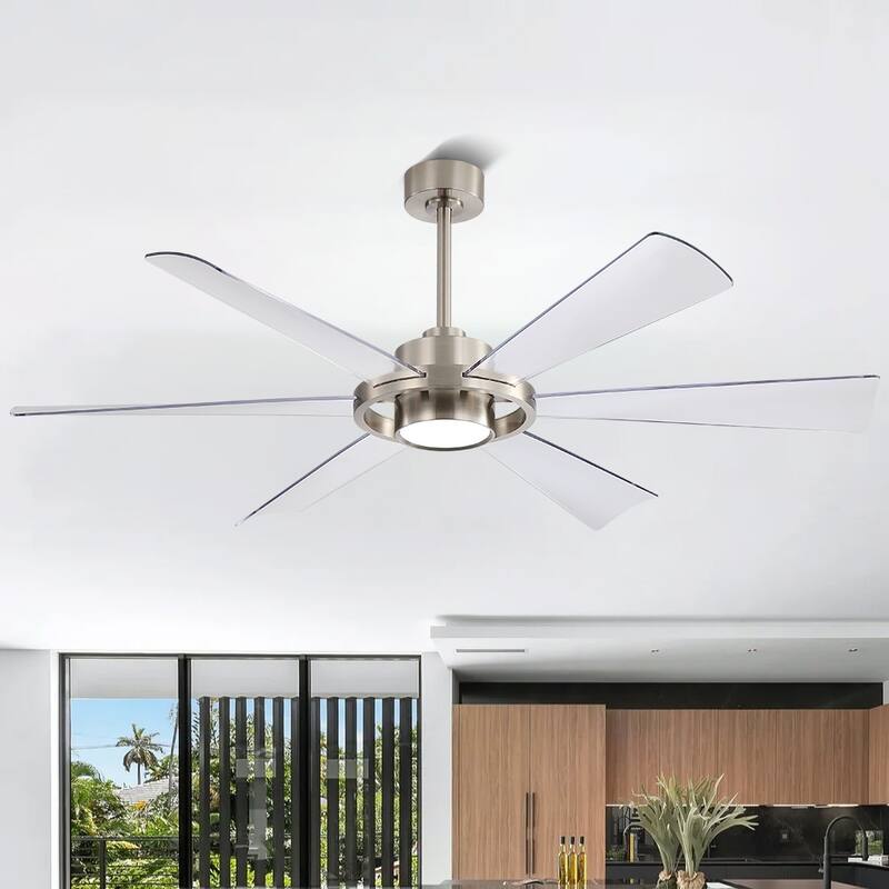 60 in. 6-Plywood Blades Indoor LED Ceiling Fan with Remote - 60" - Transparent/Nickel