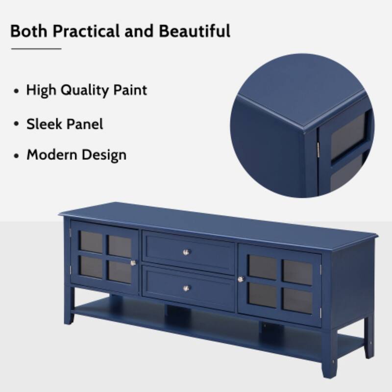 60-inch Mid-Century 2-Drawer TV Stand with 2 Doors and Shelf