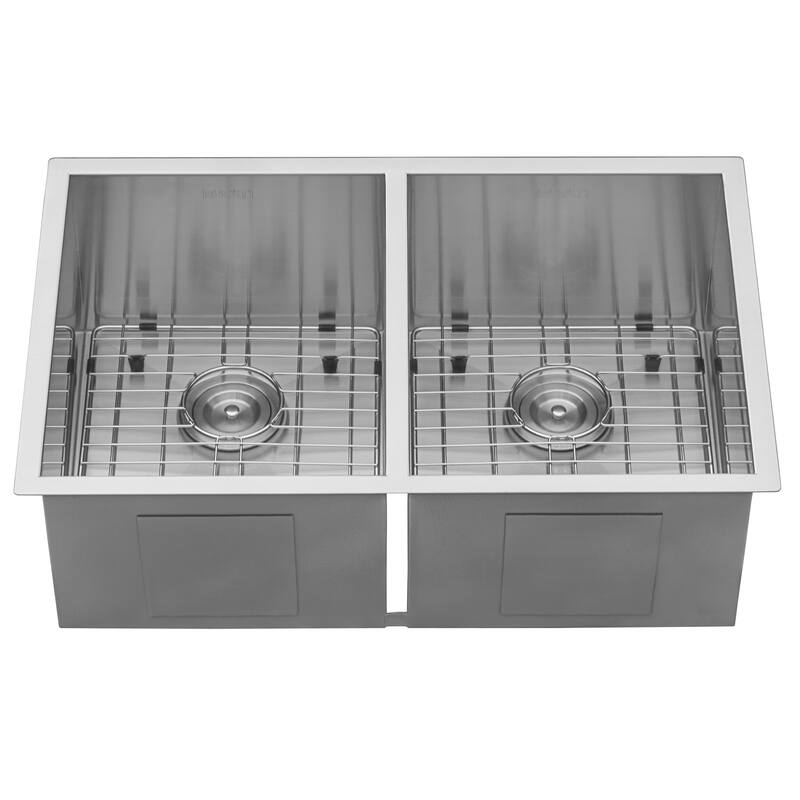 Ruvati 30-inch Undermount 50/50 Double Bowl Zero Radius 16 Gauge Stainless Steel Kitchen Sink - RVH7350 - 30 x 19