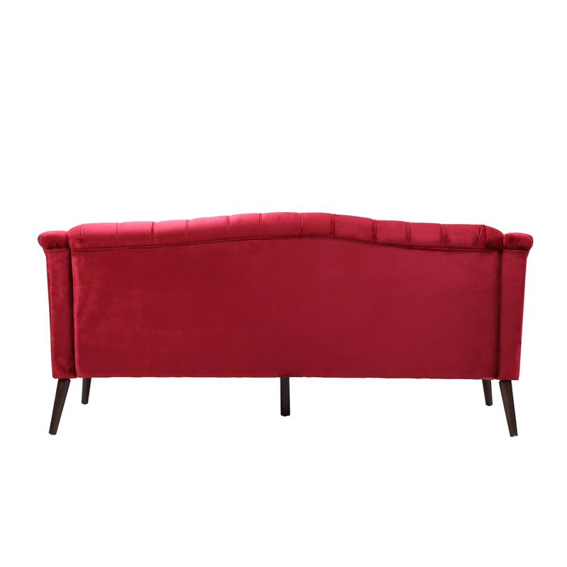 3-Seat PU Sofa with Tufted Stitching, Birch Legs for Living Room