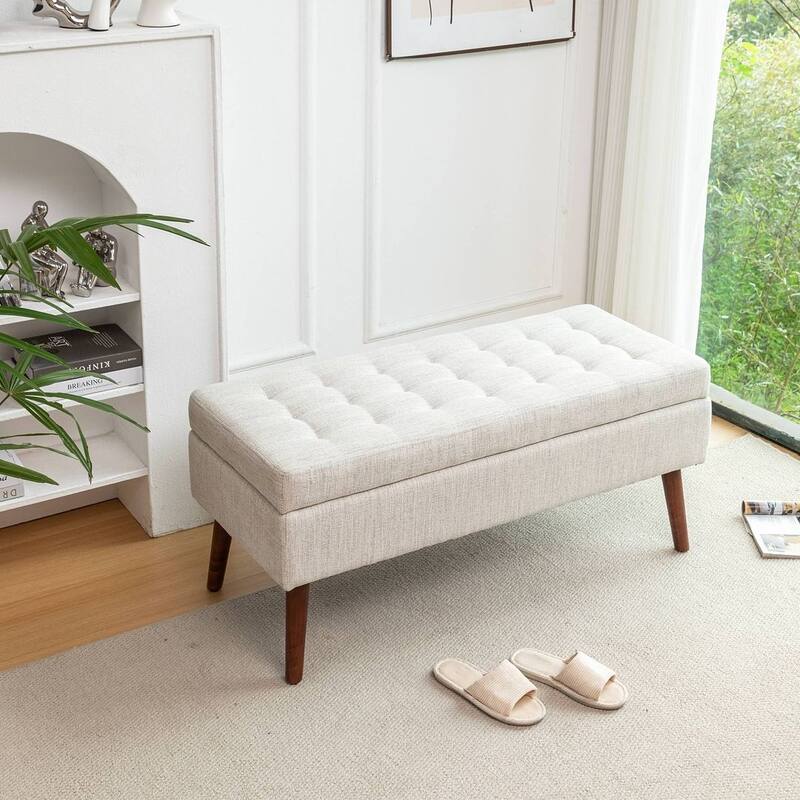 43.30 "W x 17.70 "D x 18.90 "H Modern Bedroom Solid Wood Storage Bench