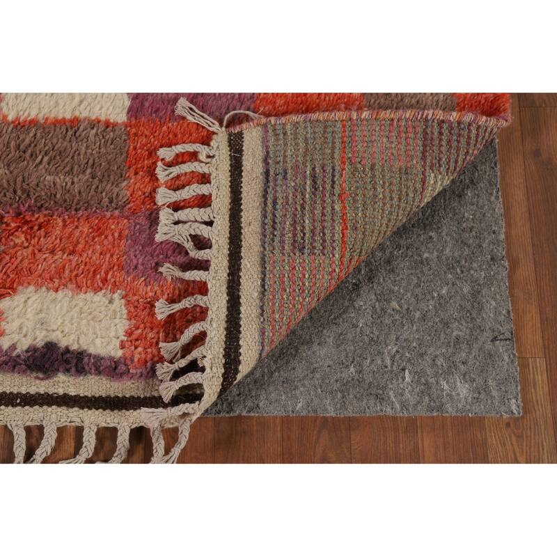 All-Over Checkered Moroccan Oriental Area Rug Handmade Wool Carpet - 5'1" x 6'6"