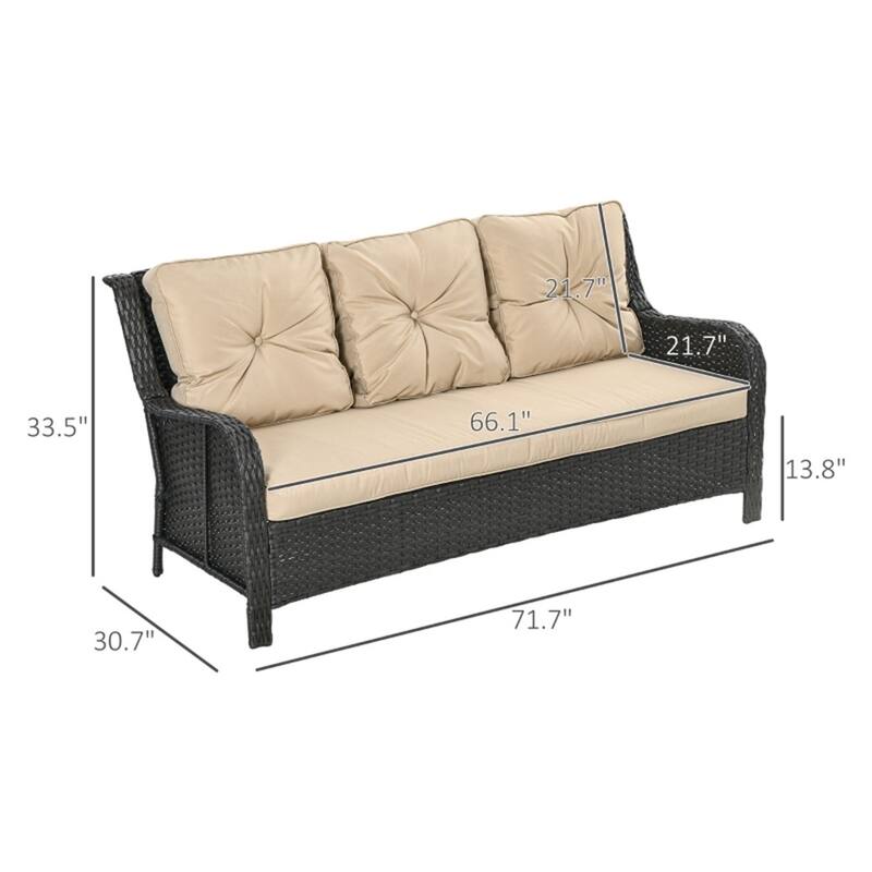 Outdoor 3-Seater Rattan Sofa with Thick Cushions and Steel Frame for Patio Deck or Garden Seating