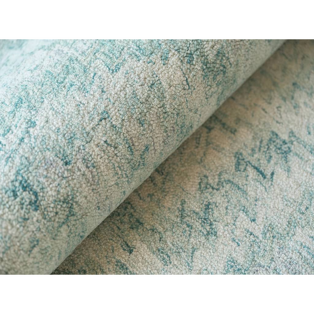 Bargello Turquoise New Zealand Wool hand-tufted Area Rug