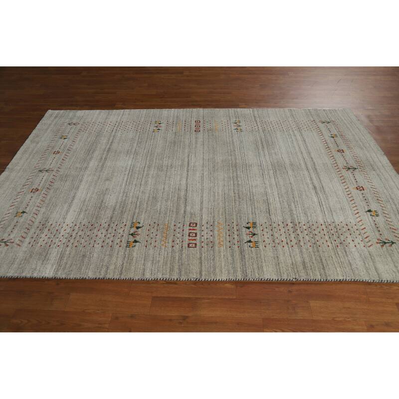 Hand Knotted Oriental 100% Wool Carpet Tribal Animal Pictorial Greys & Charcoal Gabbeh Area Rug - 7' 10'' X 5' 1''