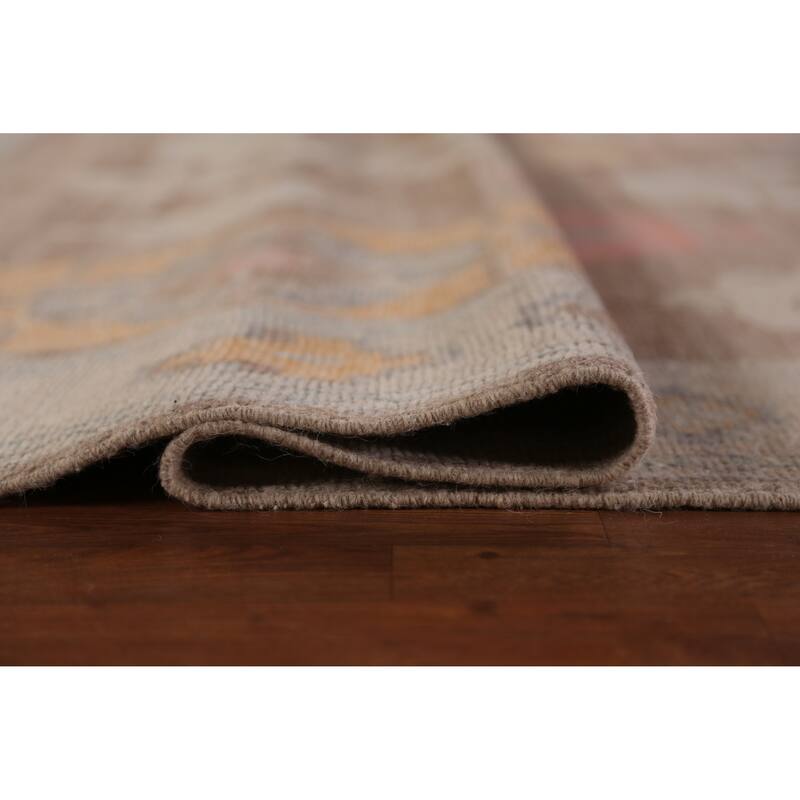 Hand Knotted Oriental 100% Wool Carpet Transitional Geometric Brown Oushak Area Rug - 12' 6'' X 8' 11''