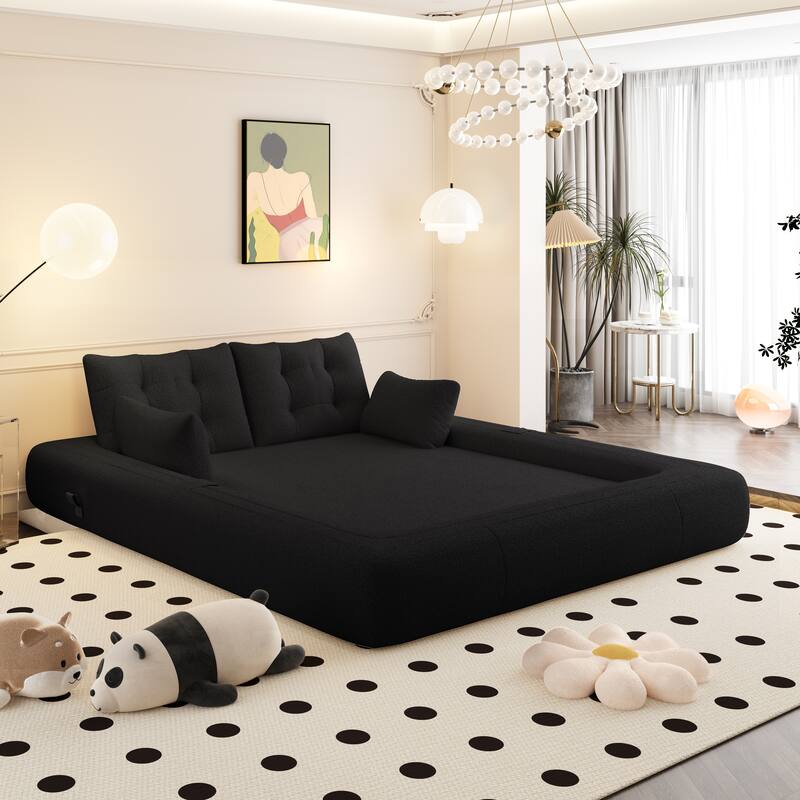 78.7" Foldable Sofa Bed, Teddy Fabric Convertible Floor Sofa Couch with Pillow, Upholstered Loveseat Sleeper Bed for Living Room