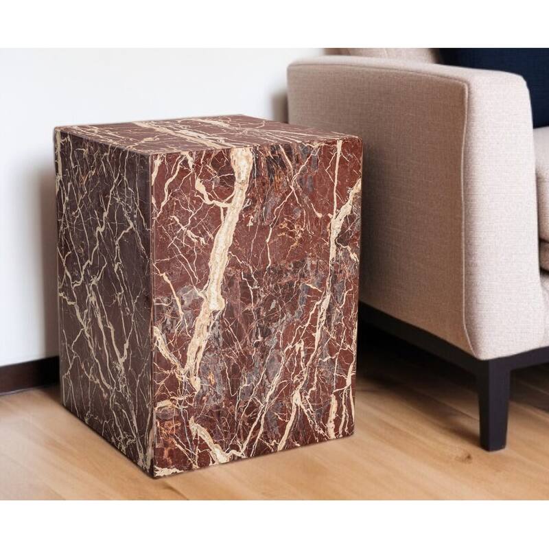 HomeRoots 20" Red Marble Square Block End Table - 15' X '20' X '15 - Red - Marble